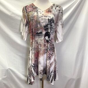 COVER CHARGE Black Brown White Paris Theme Top Tunic XL